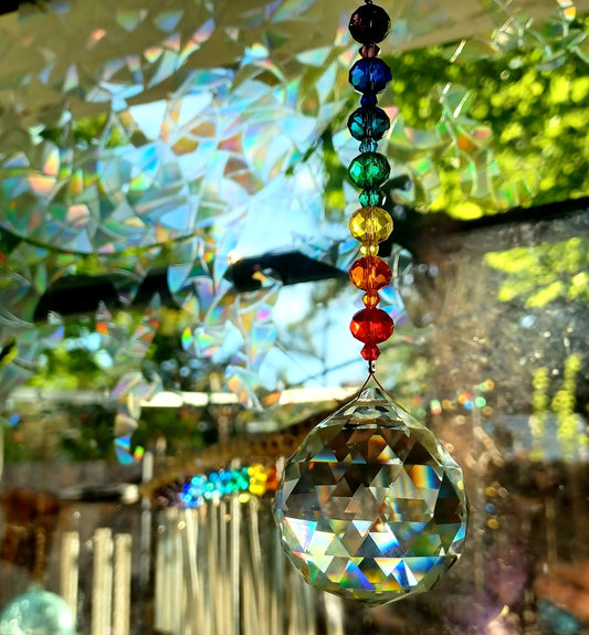 Beaded Rainbow Globe Prism  -Small