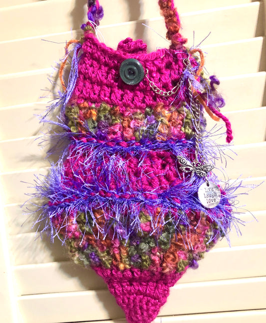 Boho Pixie Bag -purple fringe dragonfly